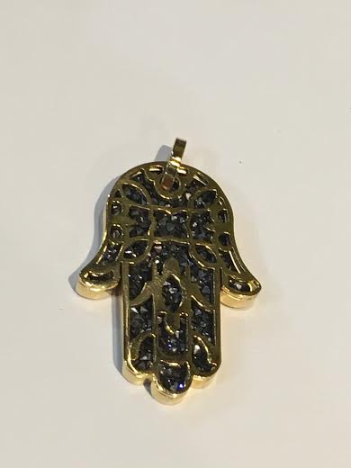 Gold Hamsa Black Stones Charm