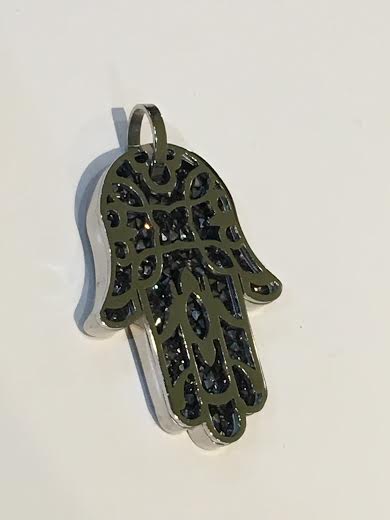 Silver Hamsa Black Stones Charm